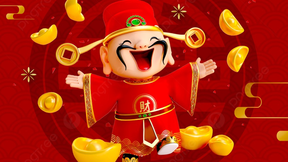 Bộ giấy dán tường Thần Tài, thu hút sự giàu có và may mắn.